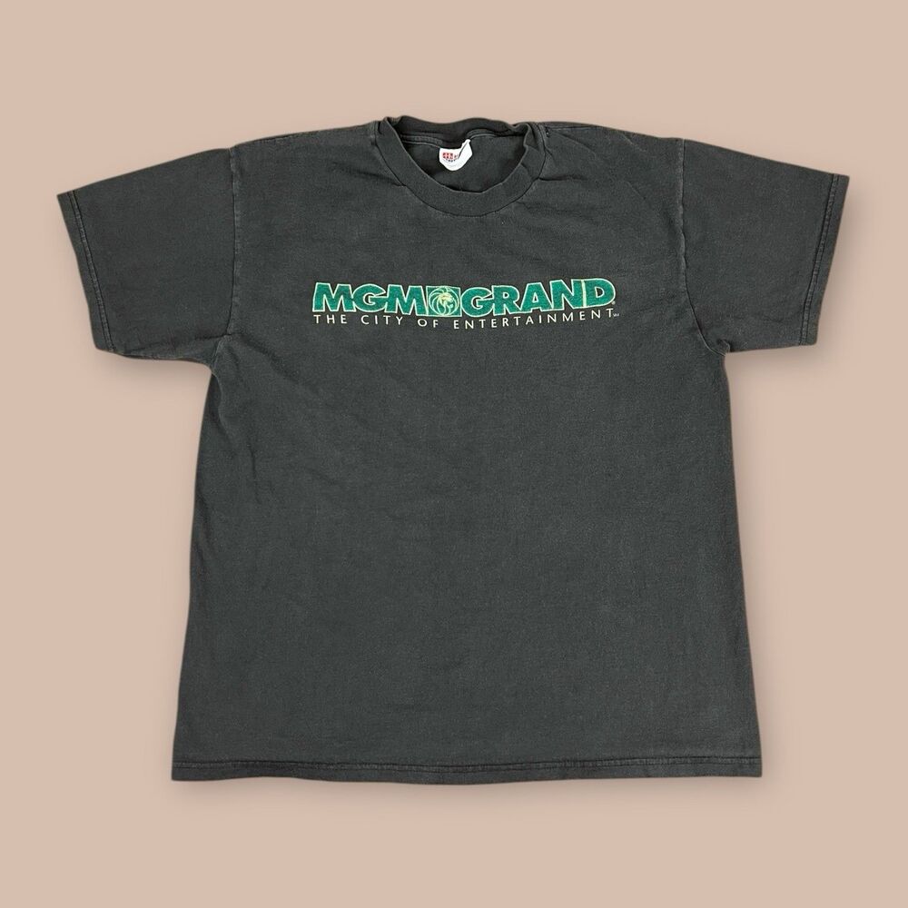 VTG 90s MGM Grand Casino Las Vegas Promo T Shirt Black Adult Large Chest Logo